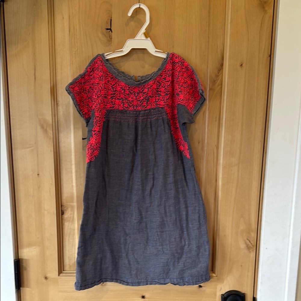 Peek Pink/Red and Gray/Denim Casual Sundress with Short Sleeves